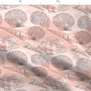Beach Peach Nautical Shells Fabric - Beachy Peachy Seashell Pattern By Samposnick - Beach Cotton Fabric By The Yard With Spoonflower