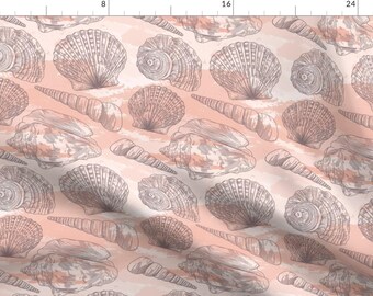 Beach Peach Nautical Shells Fabric - Beachy Peachy Seashell Pattern By Samposnick - Beach Cotton Fabric By The Yard With Spoonflower