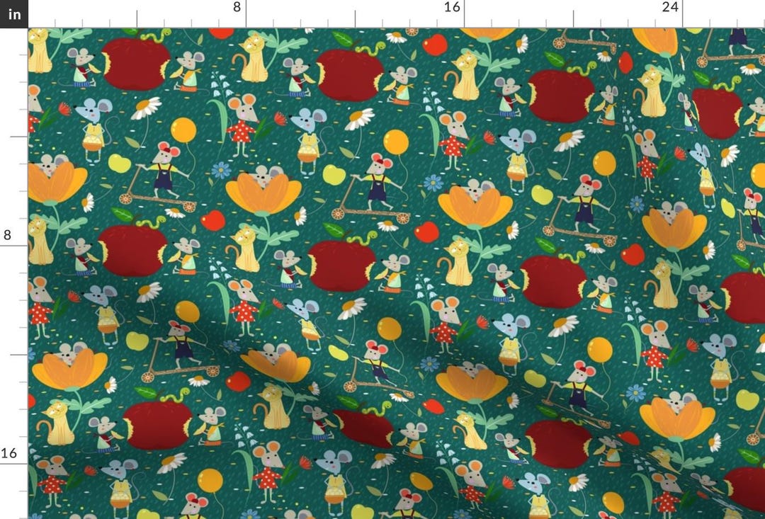 Mouse And Raspberry Fabric Mouse Floral Children's Nursery Fabric - Mouses and the Cat by Avisnana ...