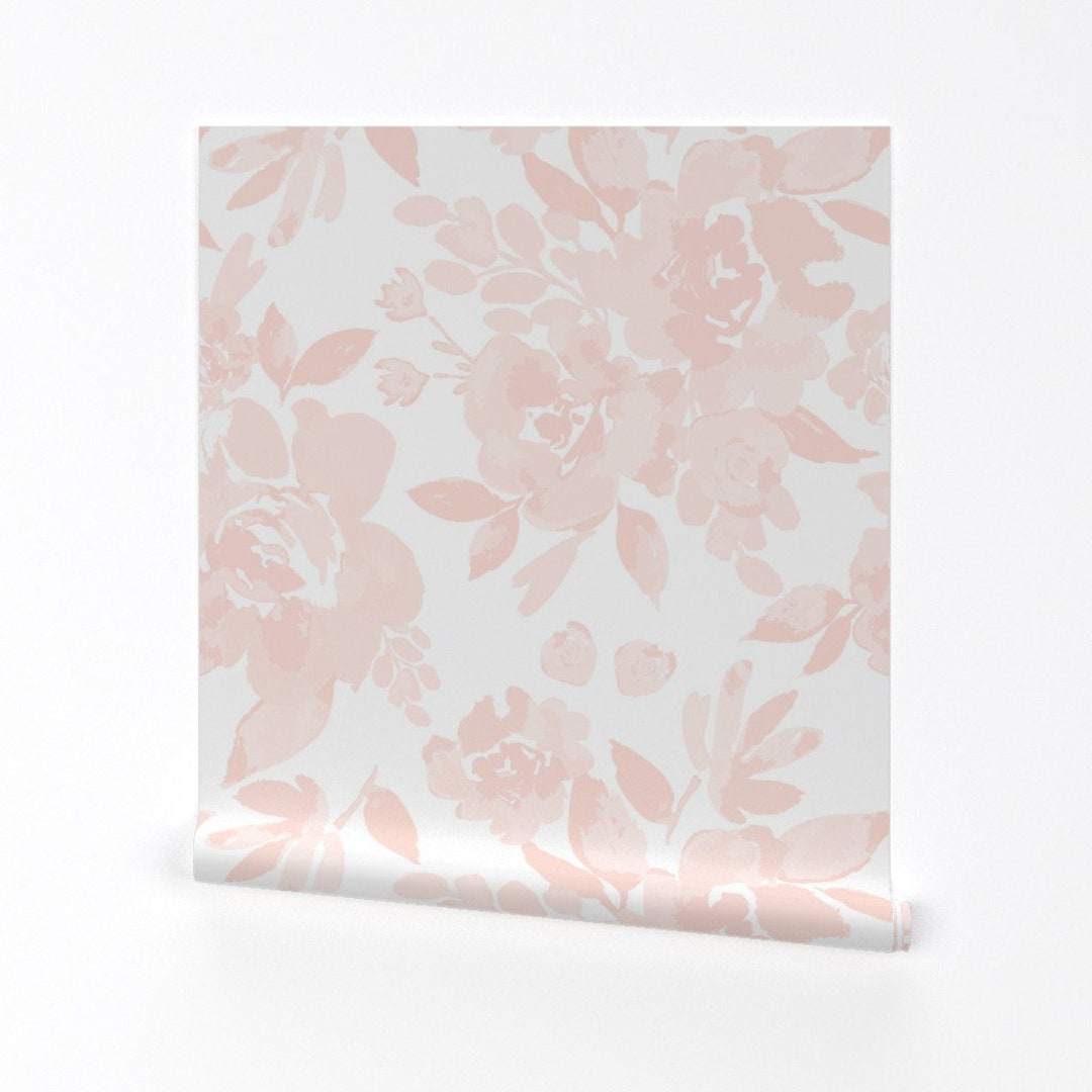 Peach Pink Floral Wallpaper Pretty Peonies Blush by Indybloomdesign