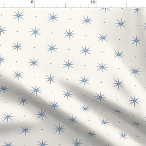 Cottagecore Fabric - Stars And Dots by danika_herrick -  Boho Stars Dots Starburst Farmhouse Blue And Red Fabric by the Yard by Spoonflower