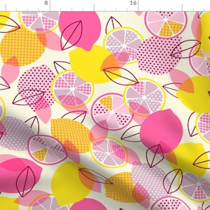 Lemons Citrus Yellow And Pink Pop Art Fabric - Pop Art Lemons By Heleenvanbuul - Lemons Cotton Fabric By The Yard With Spoonflower