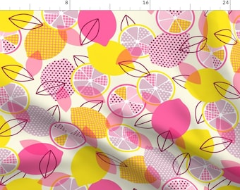 Lemons Citrus Yellow And Pink Pop Art Fabric - Pop Art Lemons By Heleenvanbuul - Lemons Cotton Fabric By The Yard With Spoonflower