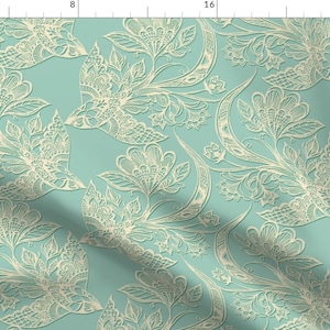 Birds Fabric - Lace Birds Cream Mint By Ceciliamok - Birds Lace Decorative Paper Cut Home Decor Cotton Fabric By The Yard With Spoonflower