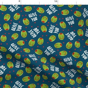 Blue Olives Fabric - Olive You - Cute Valentine&#39;S Day Love Olives - Blue - Lad19 By Littlearrowdesign - Olive Fabric With Spoonflower