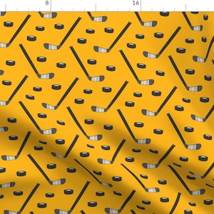 Ice Hockey Fabric - Hockey Sports Fabric Yellow By Littlearrowdesign - Hockey Stick Puck Sport Cotton Fabric By The Yard With Spoonflower