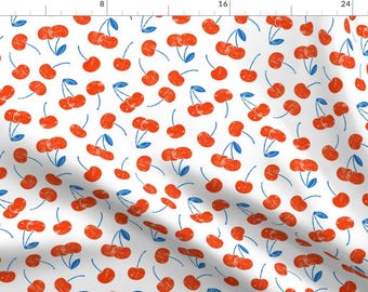 Cherries Fabric - Cherries - Red And Blue By Littlearrowdesign - Cherries Red Blue White Food Cotton Fabric By The Yard With Spoonflower