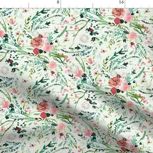 Boho Watercolor Floral Fabric - Fable Spring Floral (Mint) By Nouveau Bohemian - Floral Botanical Cotton Fabric By The Yard With Spoonflower