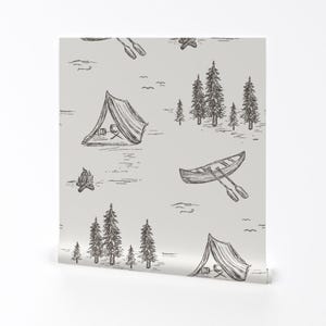 Woodland Adventure Removable Peel and Stick Wallpaper - Outdoors Rustic Pine Forest Campfire - Wall Art Wall Decor - Lake Life by rose_lindo