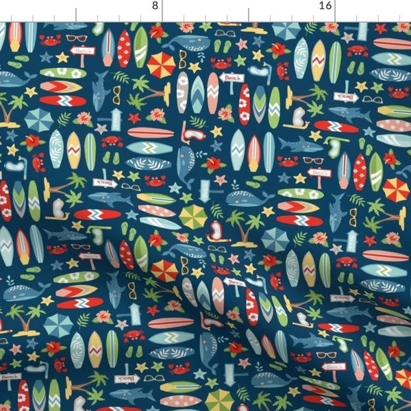 Surfboard Fabric - Surfboards By Cheeky Leopard - Surfboard Summer Tropical Beach Boards Surf Cotton Fabric By The Yard With Spoonflower