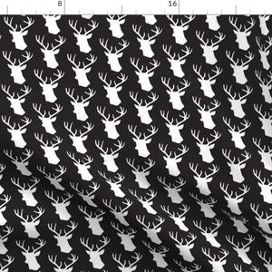 Woodland Stag Fabric - Black And White Stag Deer Head Pattern By Inspirationz - Woodland Deer Cotton Fabric By The Yard With Spoonflower