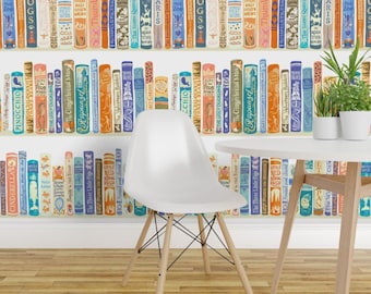Books Peel and Stick Wallpaper -  Library Literature Fairy Tales Playroom - Removable Wall Decor Art - Children's Bookshelf by taranealart