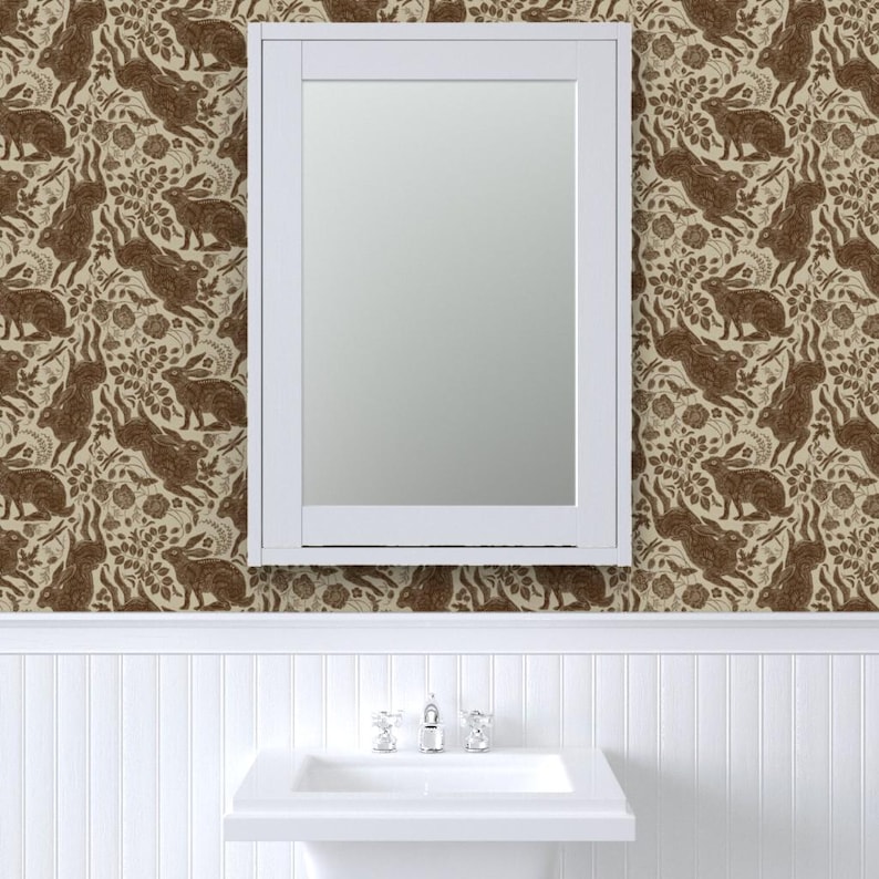 Buy Neutral Woodland Wallpaper Rabbit in Brown by Silver_steer_design