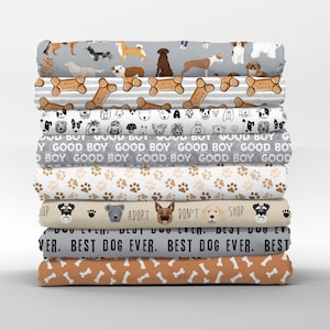 Neutral Hunde Baumwolle Fat Quarters - Haustier Welpen Bandanas Braun Grau Weiß Adopt Petal Quilting Cotton Mix & Match Fat Quarters von Spoonflower