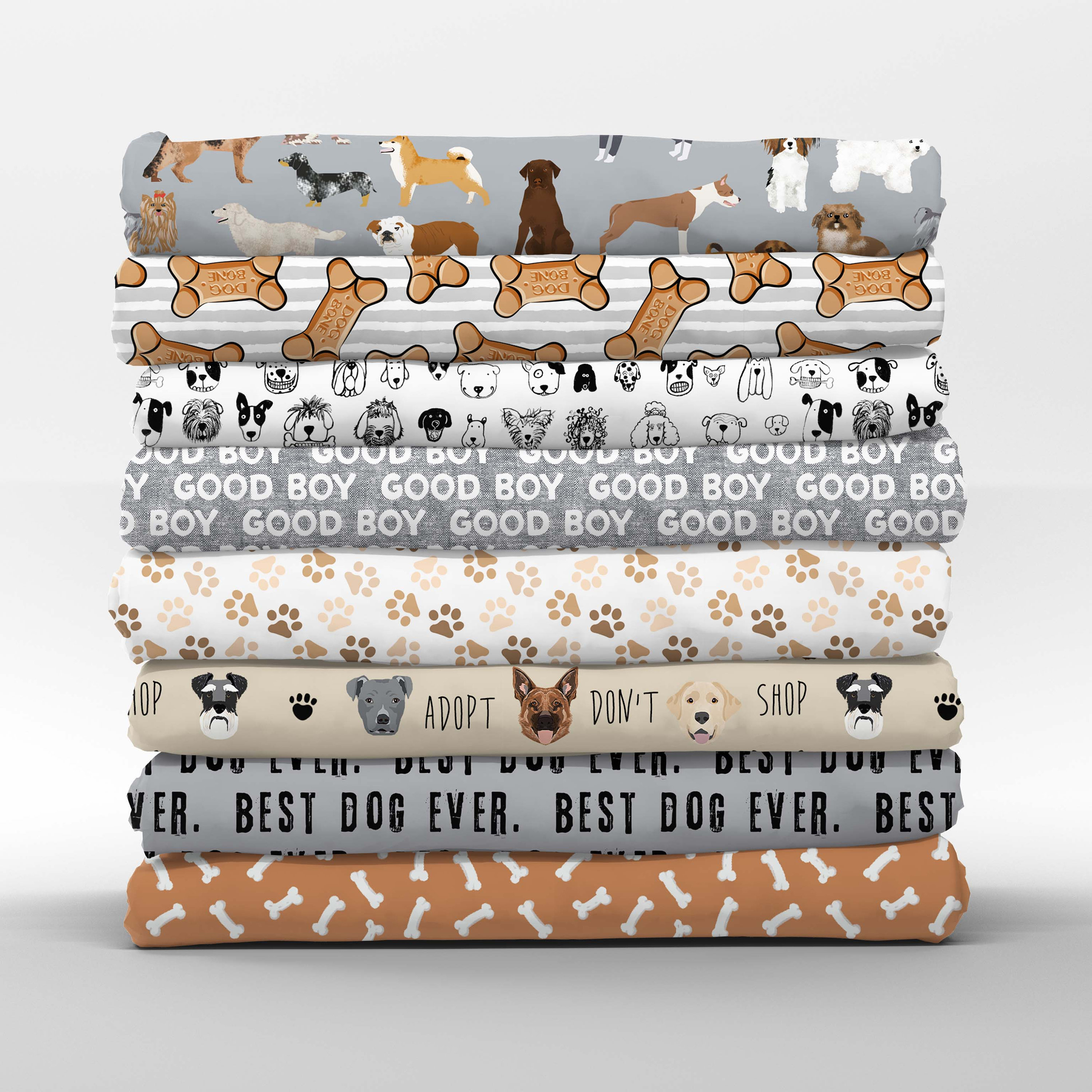 Neutral Dog Cotton Fat Quarters - Pet Puppy Bandanas Brown Gray White Adopt Petal Quilting Cotton Mix & Match Fat Quarters by Spoonflower