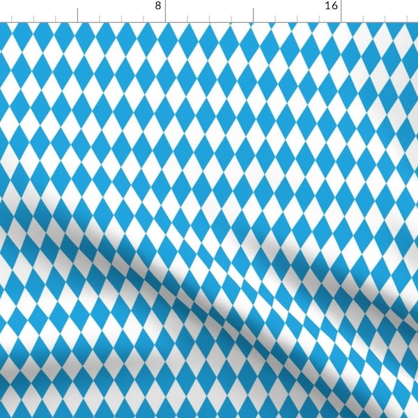 Blue Diamonds Geometric Fabric - Oktoberfest Bavarian Blue White  By Paper And Frill - Diamonds Cotton Fabric By The Yard With Spoonflower