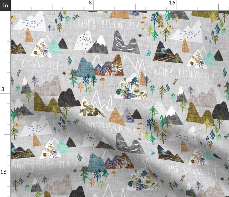 Mountain Fabric Mountain Climb Silver By Nouveau Bohemian Woodland Mountain Nursery Decor Cotton Fabric By The Yard With Spoonflower image 1