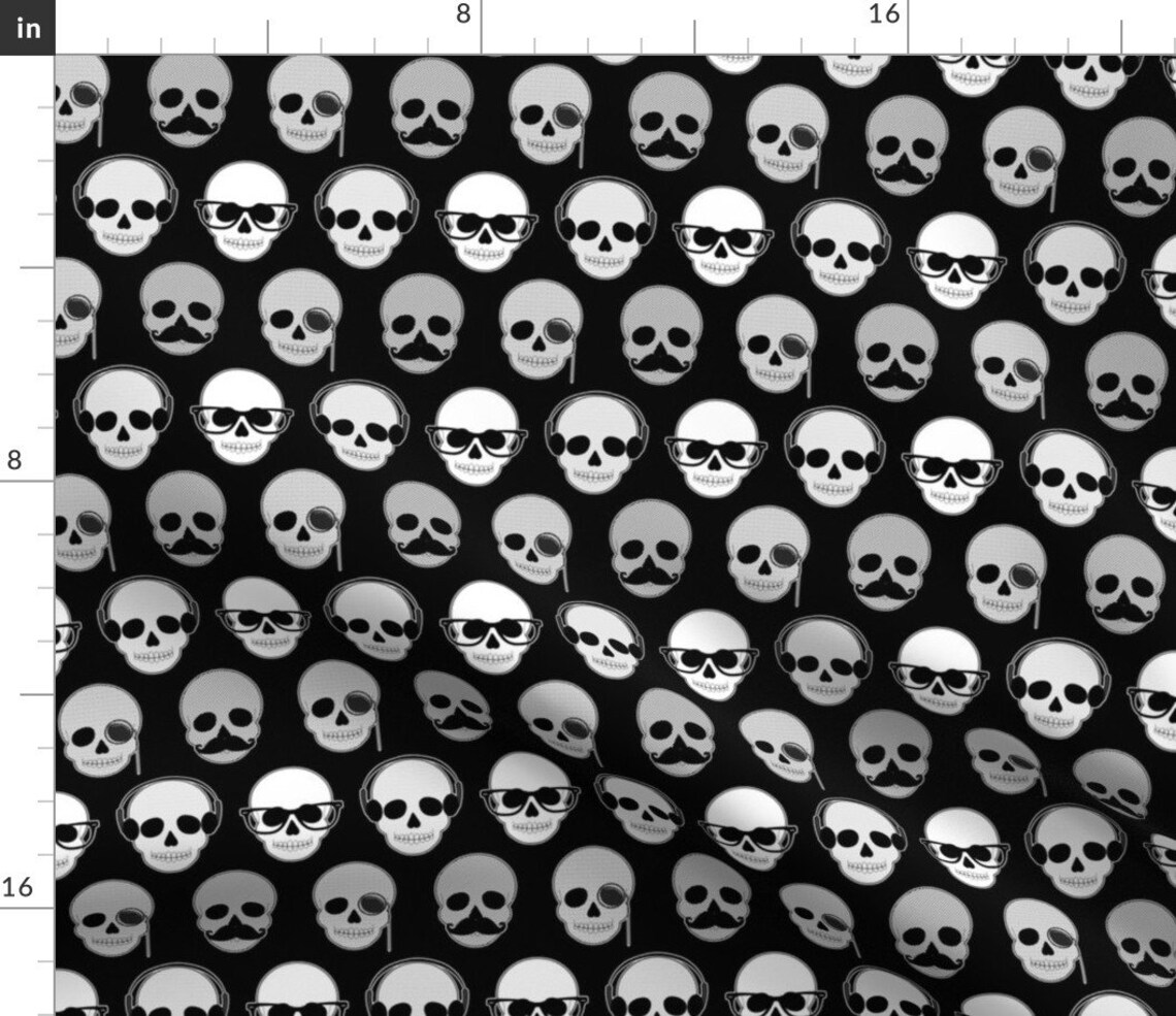 Skull Fabric Hipster Skulls Pattern By Jannasalak Skull | Etsy