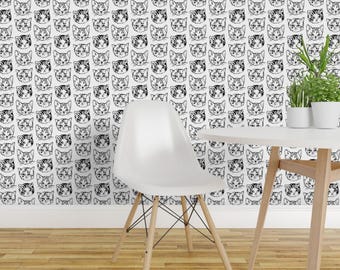 Papel pintado de gatos - Pila de gatos / Blanco y negro de Imaginaryanimal - Rollo de papel pintado autoadhesivo removible con estampado personalizado de gatos de Spoonflower
