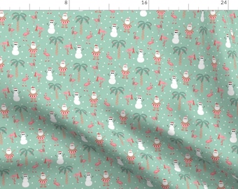 Tropical Santa Fabric - Santa At The Beach by hey_cute_design - Flamingo Snowman Surfing Christmas Beach Fabric by the Yard by Spoonflower