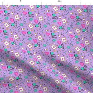 Purple Nurse Apparel Fabric - Small Medical Supplies by littlearrowdesign - Small Scale Hospital Medical Cute Clothing Fabric by Spoonflower afbeelding 1