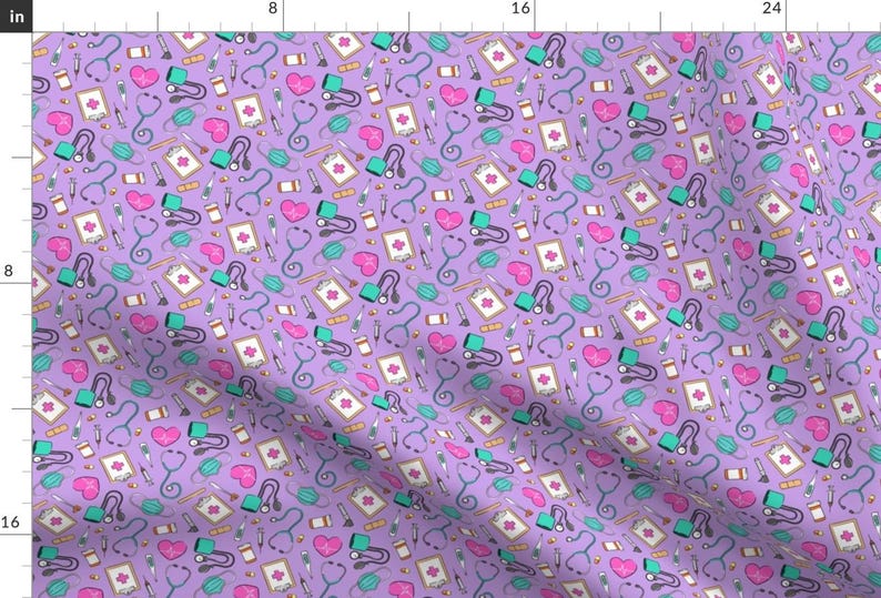 Purple Nurse Apparel Fabric - Small Medical Supplies by littlearrowdesign - Small Scale Hospital Medical Cute Clothing Fabric by Spoonflower afbeelding 1