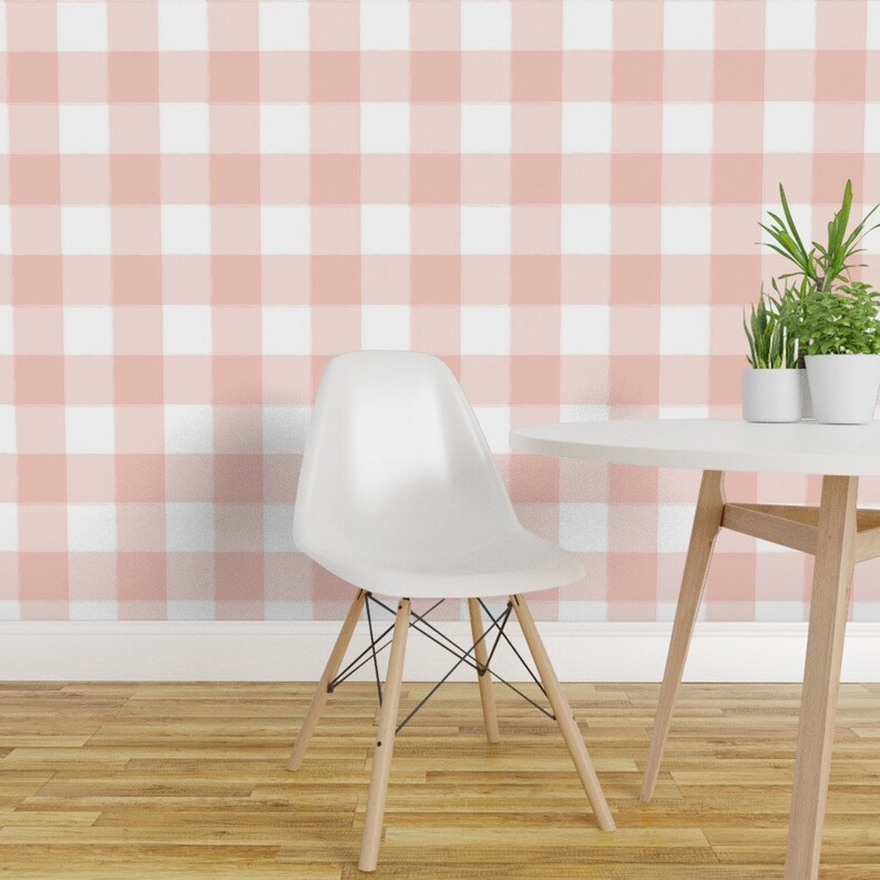 Blush Wallpaper Blush Buffalo Plaid by sugarfresh Pink Buffalo Check Pink Gingham Removable Peel and Stick Wallpaper by Spoonflower image 3