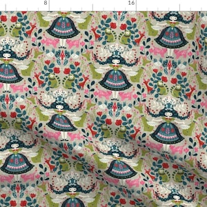 Angels Illustration Fabric - Scandinavian-Girl By Gaiamarfurt - Angels Floral Children&#39;s Nursery Cotton Fabric By The Yard With Spoonflower