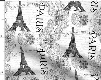 Eiffel Tower Fabric - Paris Eiffel Tower And French Scrolls By Greerdesign - Paris Eiffel Tower Cotton Fabric By The Yard With Spoonflower