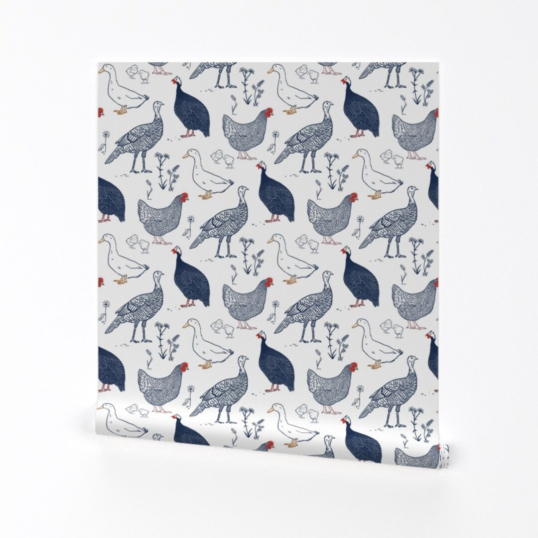 Barnyard Birds Wallpaper Feathered Friend by Dasbrooklyn Vintage