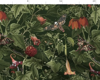 Dangerous Botanical Fabric - Your Poison by fischkandi -  Mushrooms Insects Herbs Caterpillars Moths Fabric by the Yard by Spoonflower