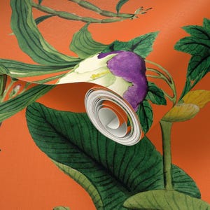 Floral Wallpaper - Vintage Floral Orange By Bruxamagica - Vintage Floral Custom Printed Removable Adhesive Wallpaper Roll by Spoonflower image 3