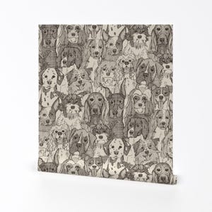 Neutral Dogs Removable Peel and Stick Wallpaper - Dog Doodle Brown Beige Cream Dog Breeds - Wall Art Wall Decor - Dogs Aplenty by scrummy
