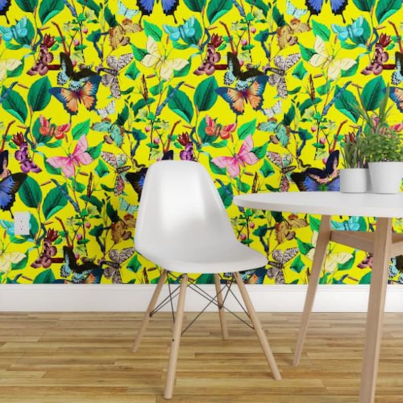 Butterfly Wallpaper Butterfly Sanctuary Bright~By Peacoquettedesigns ~ Custom Printed Removable Self Adhesive Wallpaper Roll by Spoonflower