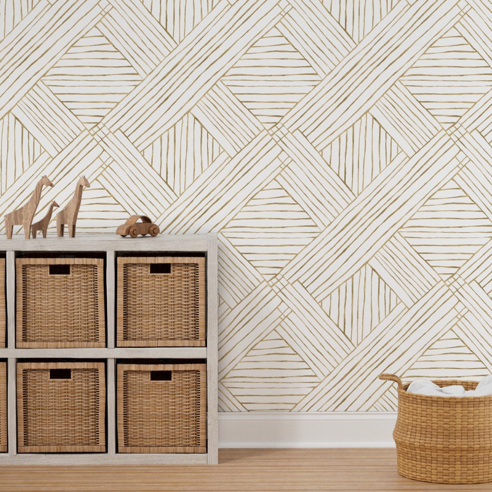Stripe Wallpaper Gold Diamond Stripe by Crystal Walen Etsy