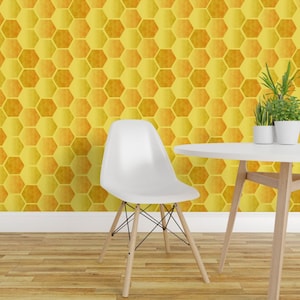 Honeycomb Peel and Stick Wallpaper - Hexagon Honeybee Yellow Geometric Insect Bugs - Removable Wall Decor Art - Mead Honeycomb by kociara
