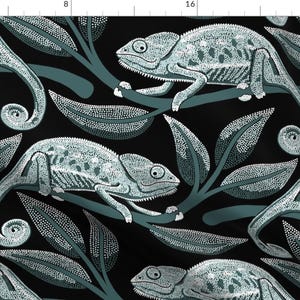 Gray Chameleons Tropical Lizard Fabric - Minty Chameleons By Willowbirdstudio - Chameleons Cotton Fabric By The Yard With Spoonflower
