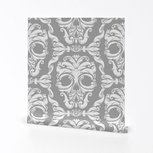 Victorian Skull Removable Peel and Stick Wallpaper - Skeleton Death Gothic  - Wall Art Wall Decor - Scrollwork Skulls Gray by thecalvarium