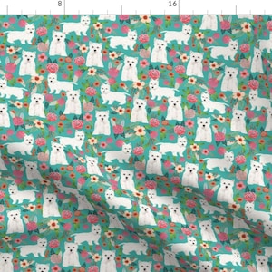 Westie Floral Fabric - Westie Floral Fabric Cute Dog Design West Highland Terrier By Petfriendly- Cotton Fabric By The Yard With Spoonflower