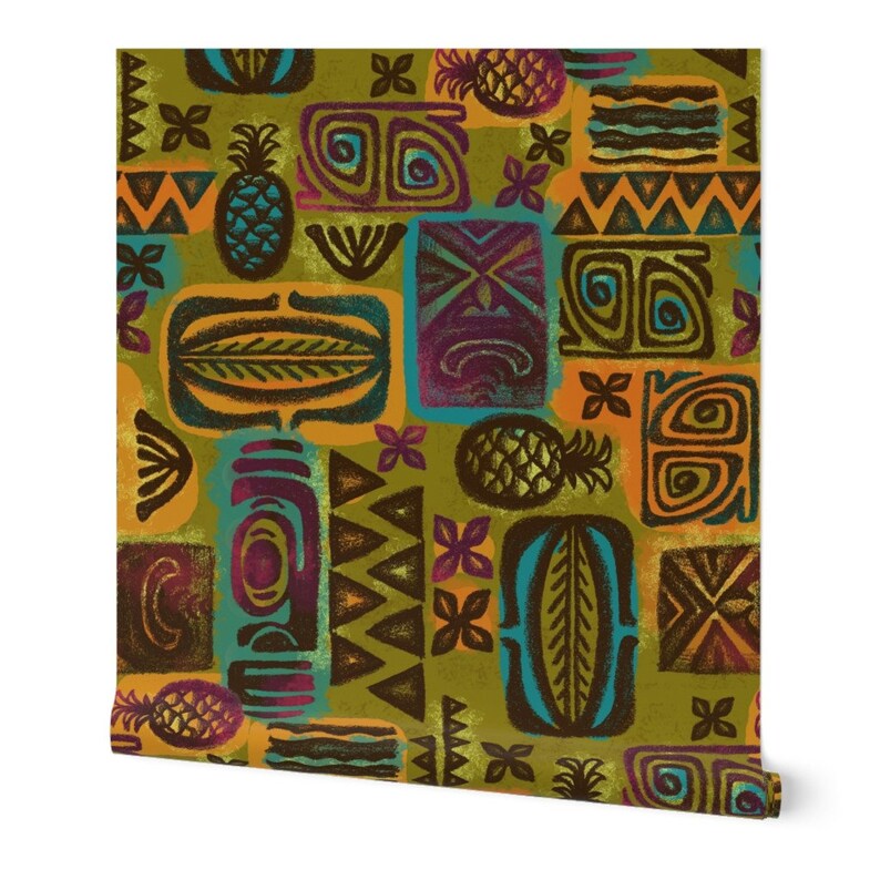 Tribal Tapa Wallpaper Native Poly by Woodyworld Hawaiian | Etsy