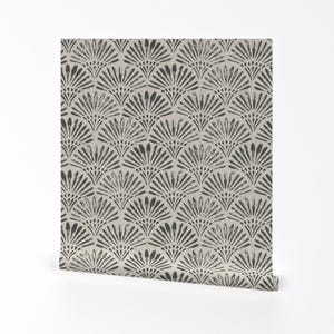 Art Deco Scallop Removable Peel and Stick Wallpaper - Black Tan Geometric Arches - Wall Art Wall Decor - Black Art Deco by apostrofodesign