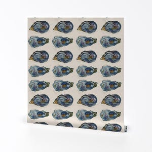 Coastal Wallpaper- Oysters In A Row - 6.35 Inches By Cityette - Beige Blue New England Removable Self Adhesive Wallpaper Roll by Spoonflower