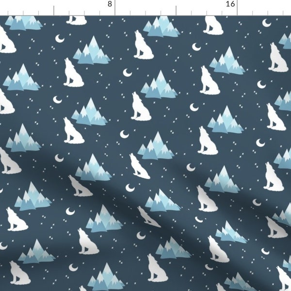 Howl At the Moon Fabric - Desert Night On Slate By Buckwoodsdesignco - Woodland Nursery Decor Cotton Fabric By The Yard With Spoonflower