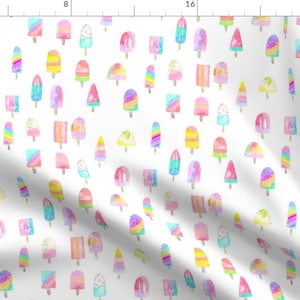 Aquarell-Eis am Stiel-Stoff - All Of The Ice Pops von Erinanne - Eis am Stiel, Eiscreme, gefroren, süß, Baumwollstoff, Massenware mit Spoonflower