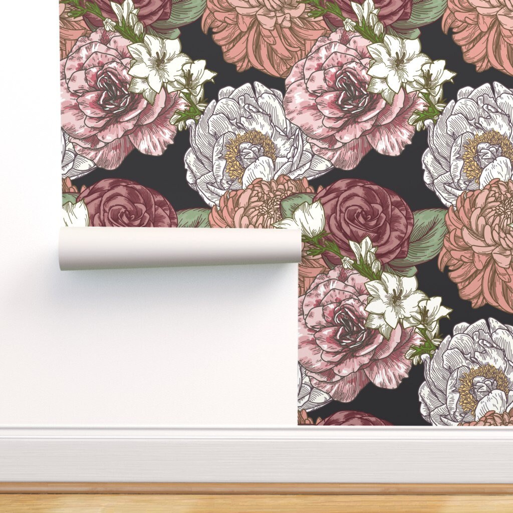 Removable Water-Activated Wallpaper Roses Victorian Vintage Retro Flower Birds Removable Water-Activated Wallpaper Roses Victorian Vintage Retro Flower Birds