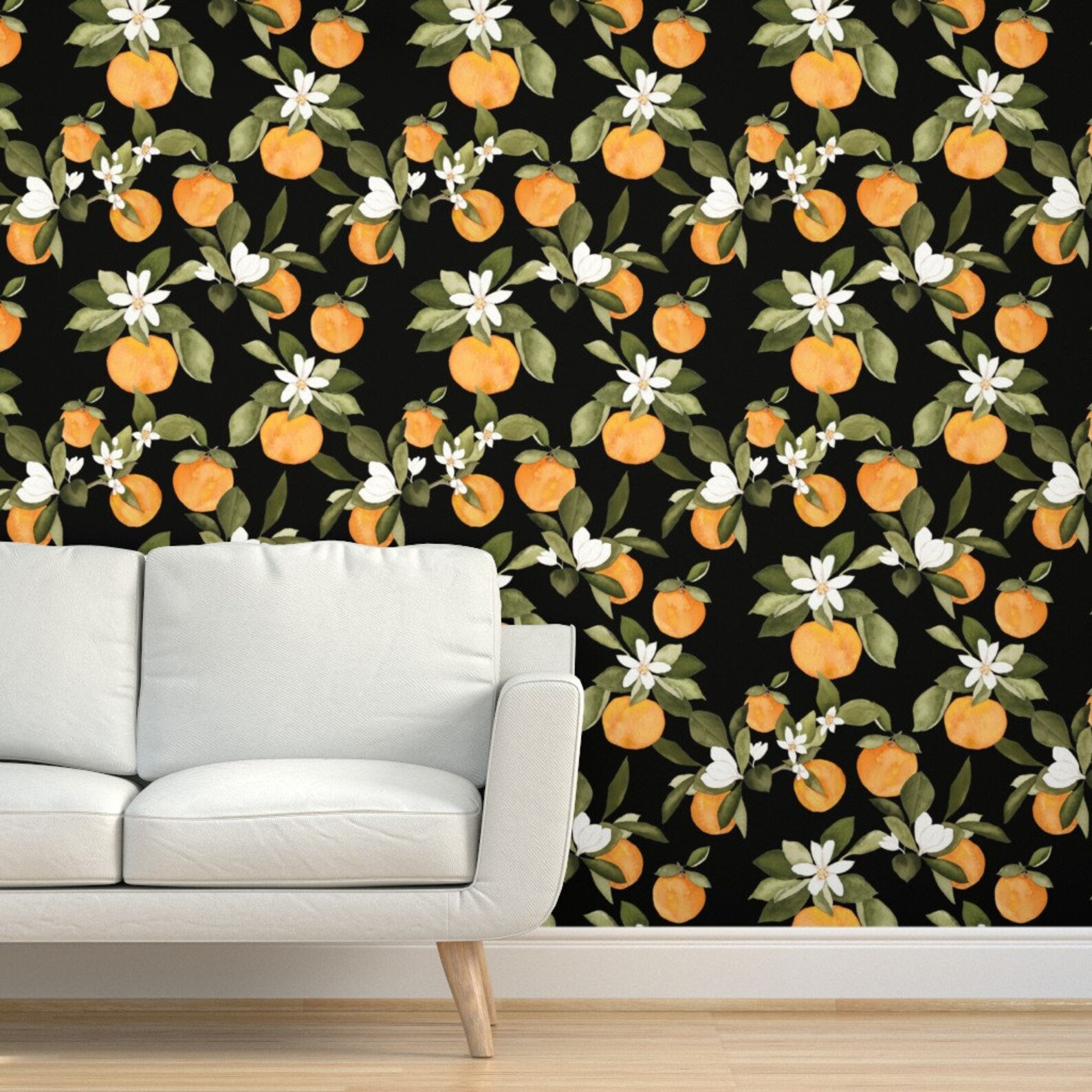 Watercolor Oranges Wallpaper Orange Blossom Dark by Etsy
