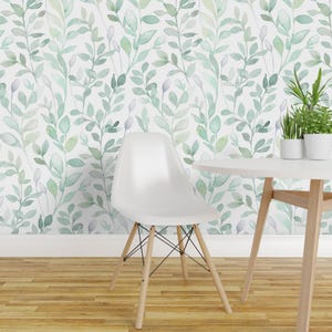 Papel pintado blanco autoadhesivo - Hojas botánicas florales verdes Naturaleza turquesa - Decoración de pared removible - Hojas de pleno verano de lolahstudio