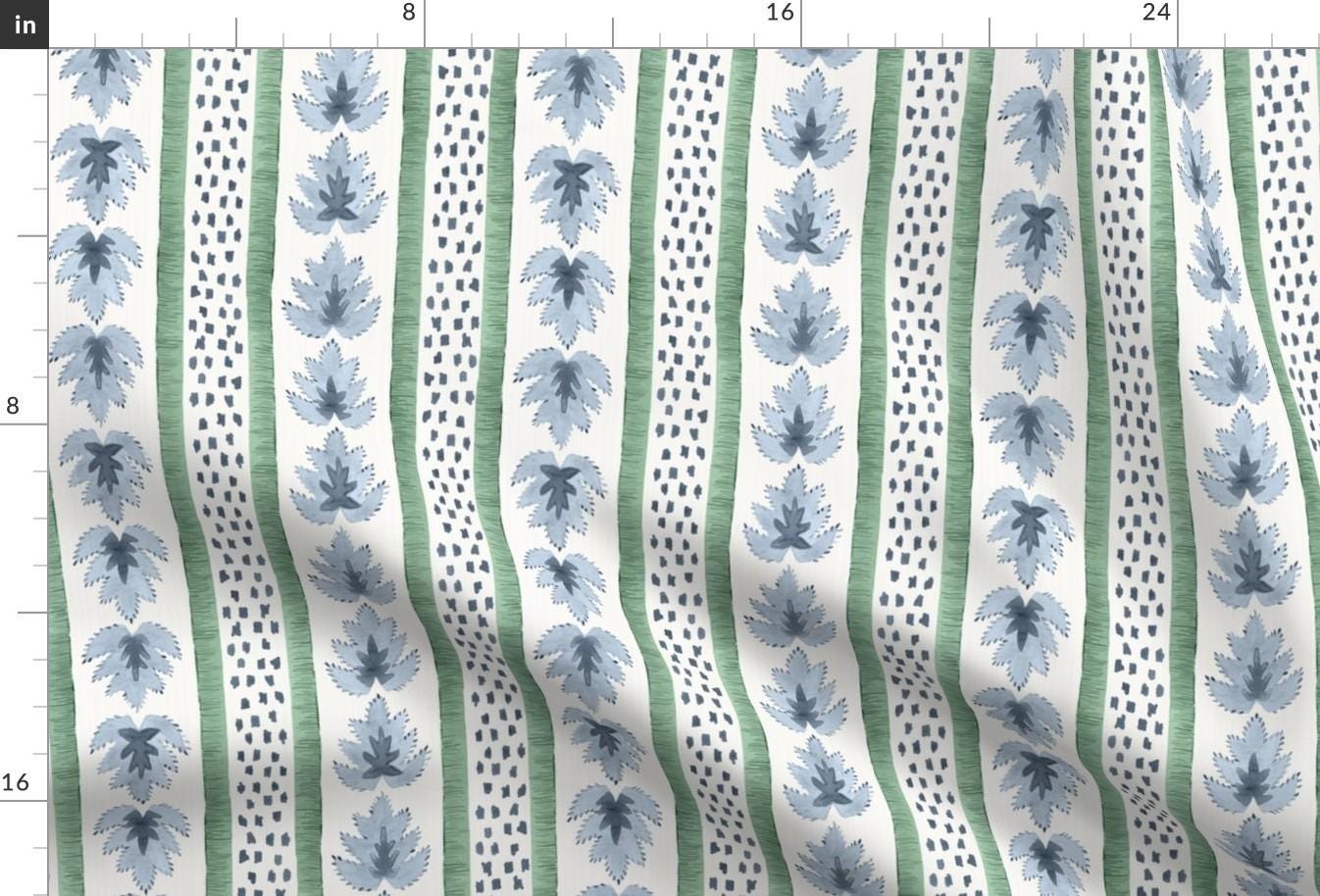 Leaf Stripe Fabric - James Stripe by danika_herrick - Leaves Dots Traditional Painted Indigo Blue Green Fabric by the Yard by Spoonflower