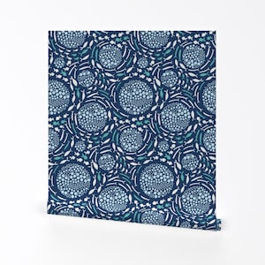 Fishes Wallpaper - Ocean Courses By Mariana Valladares - Blue School of Fish Beach Removable Self Adhesive Wallpaper Roll by Spoonflower