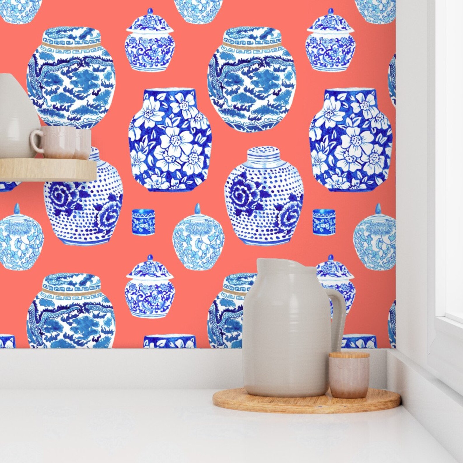 Ginger Jar Wallpaper Chinoiserie by Yesterdaycollection - Etsy